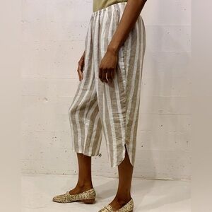 Flax Striped Cropped Pant, 100% Linen, Size L, EUC